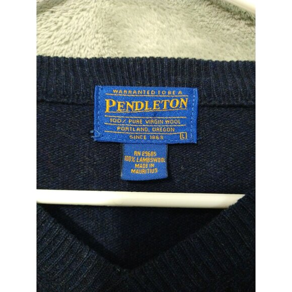 Pendleton Sweater Mens Large Navy Blue Lambs Wool Pullover V Neck Ducks - Picture 5 of 6